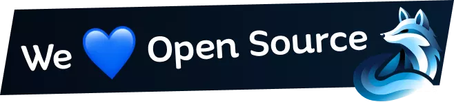 The blue fox logo from Goupil with a text 'We Love Open Source'